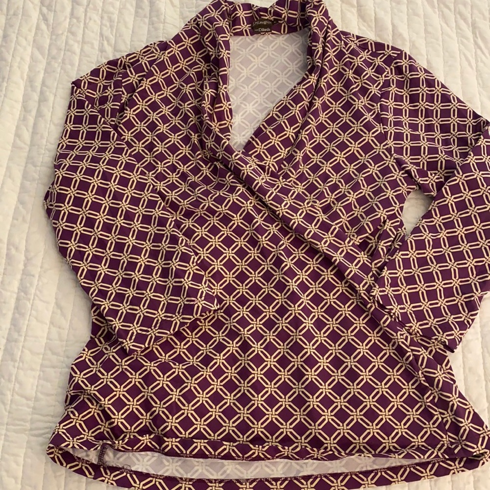 EUC J. McLaughlin XL 3/4 Sleeve Wrap Top Catalina Cloth